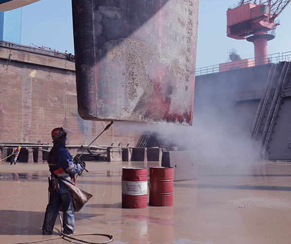 Ship hull surface preparation with Hydwin treatment carrier