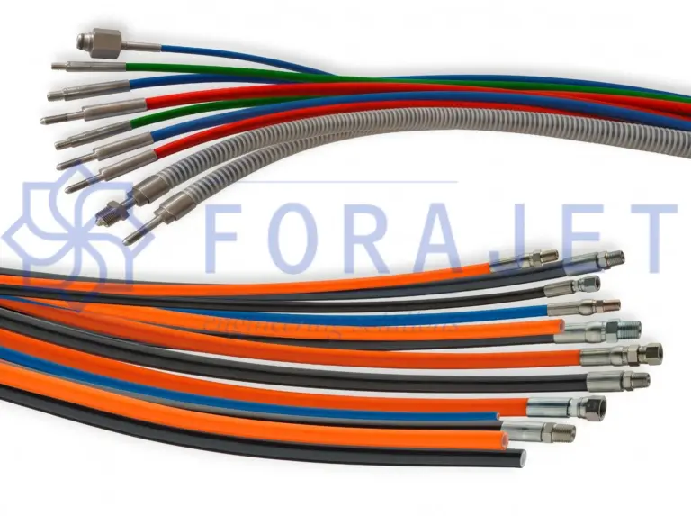 High pressure rubber and thermoplastic hoses with fittings