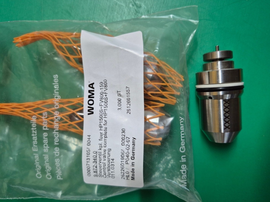 WOMA original spare part – control valve for HP1500S/FV800 high-pressure pump, made in Germany